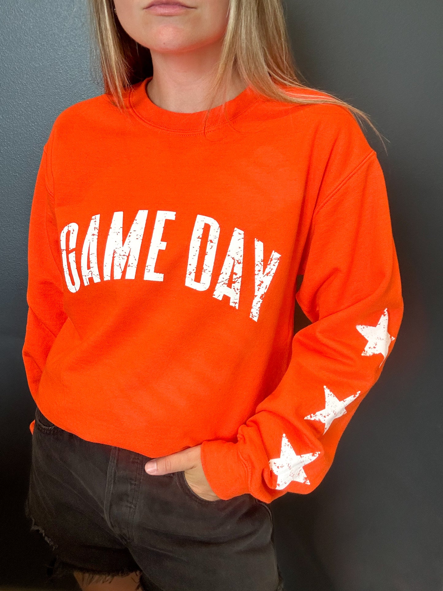 Orange Game Day Star Sleeves Sweatshirt