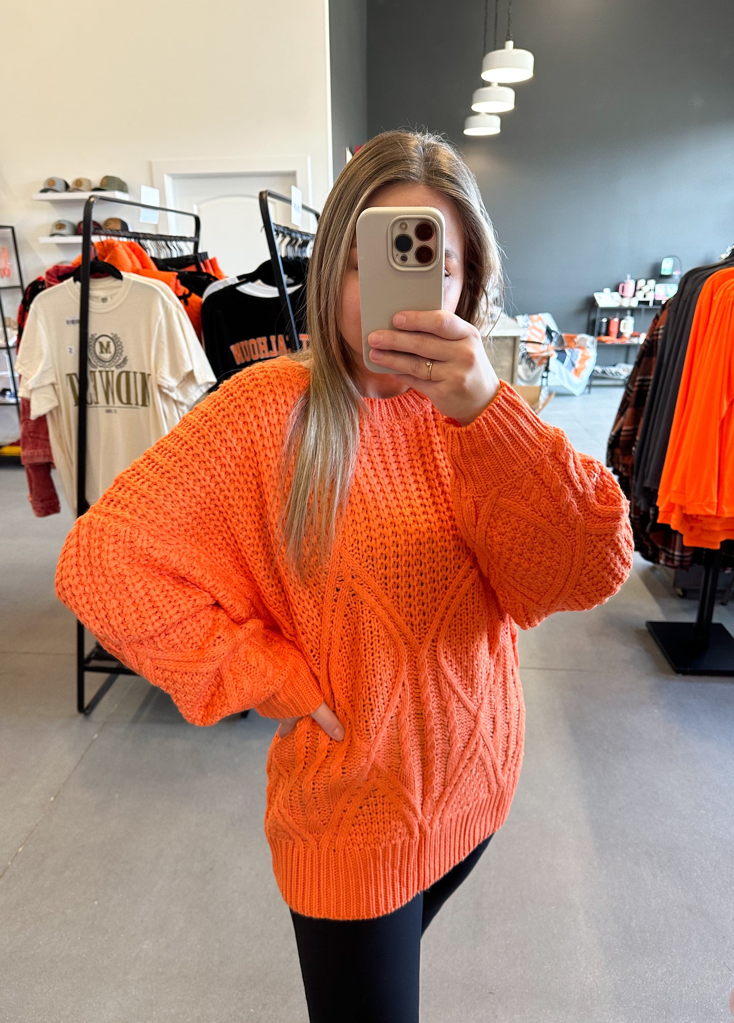 Orange Oversized Cable Knit Sweater