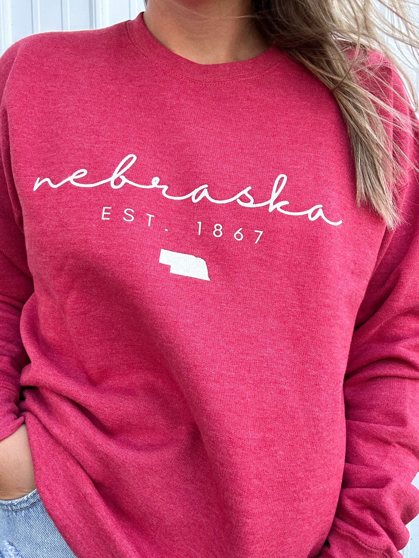Nebraska Script Red Crewneck Sweatshirt