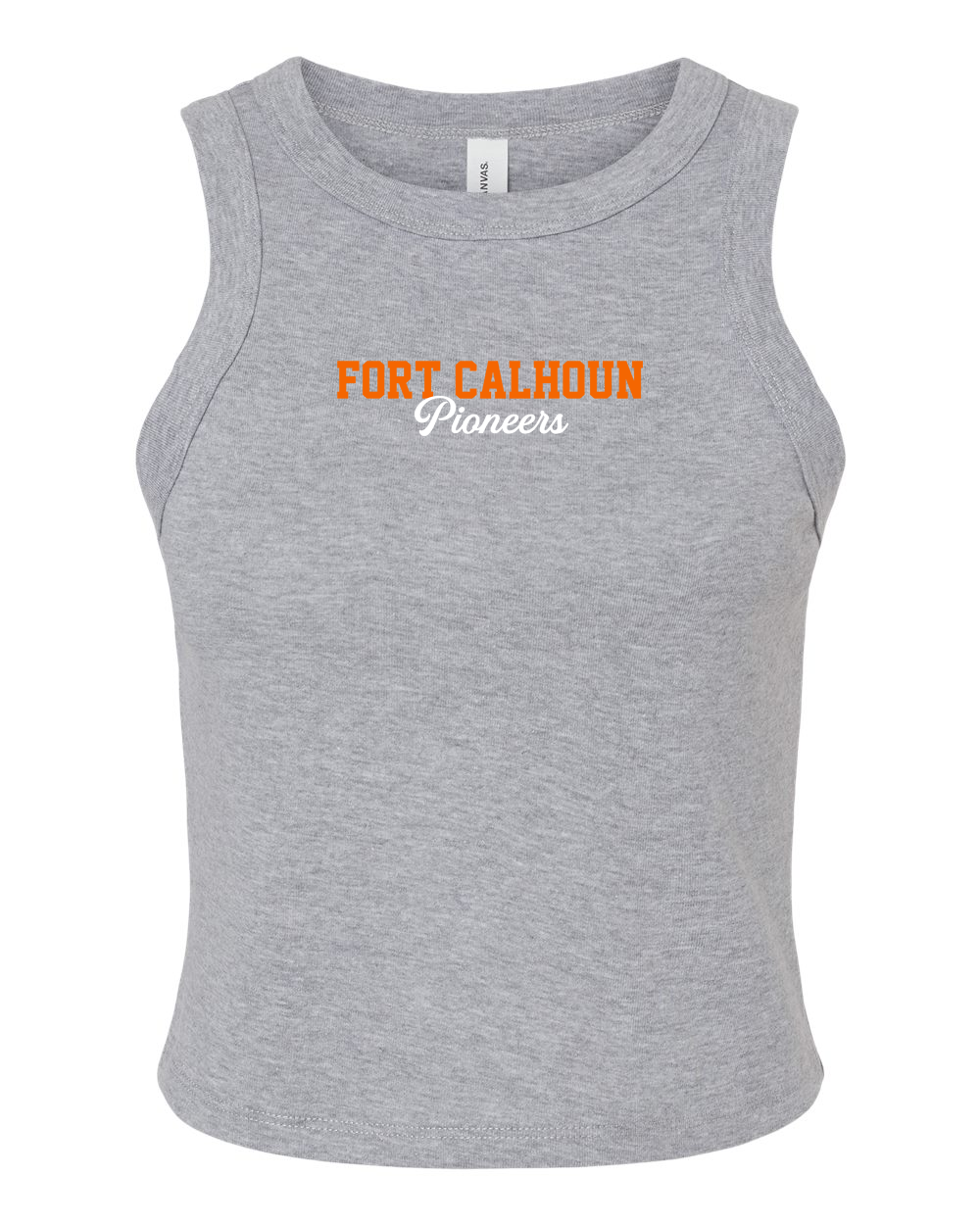 Fort Calhoun Pioneers Script Micro Rib Crop Tank Top