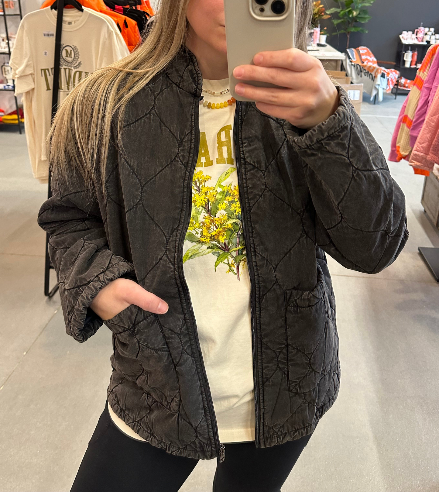 Charcoal Black Garment Washed Quilted Jacket