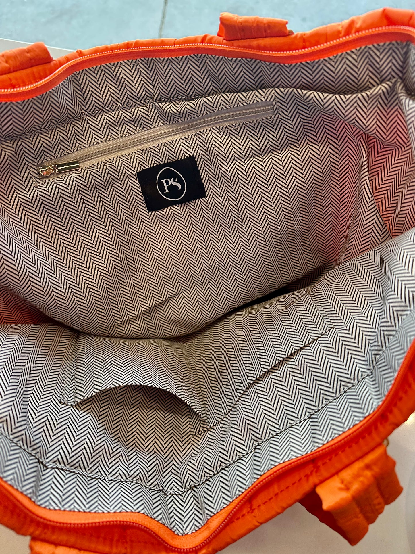 Orange Quilted Tote Bag