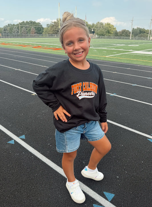 Fort Calhoun Pioneers Black Youth Long Sleeve T-Shirt
