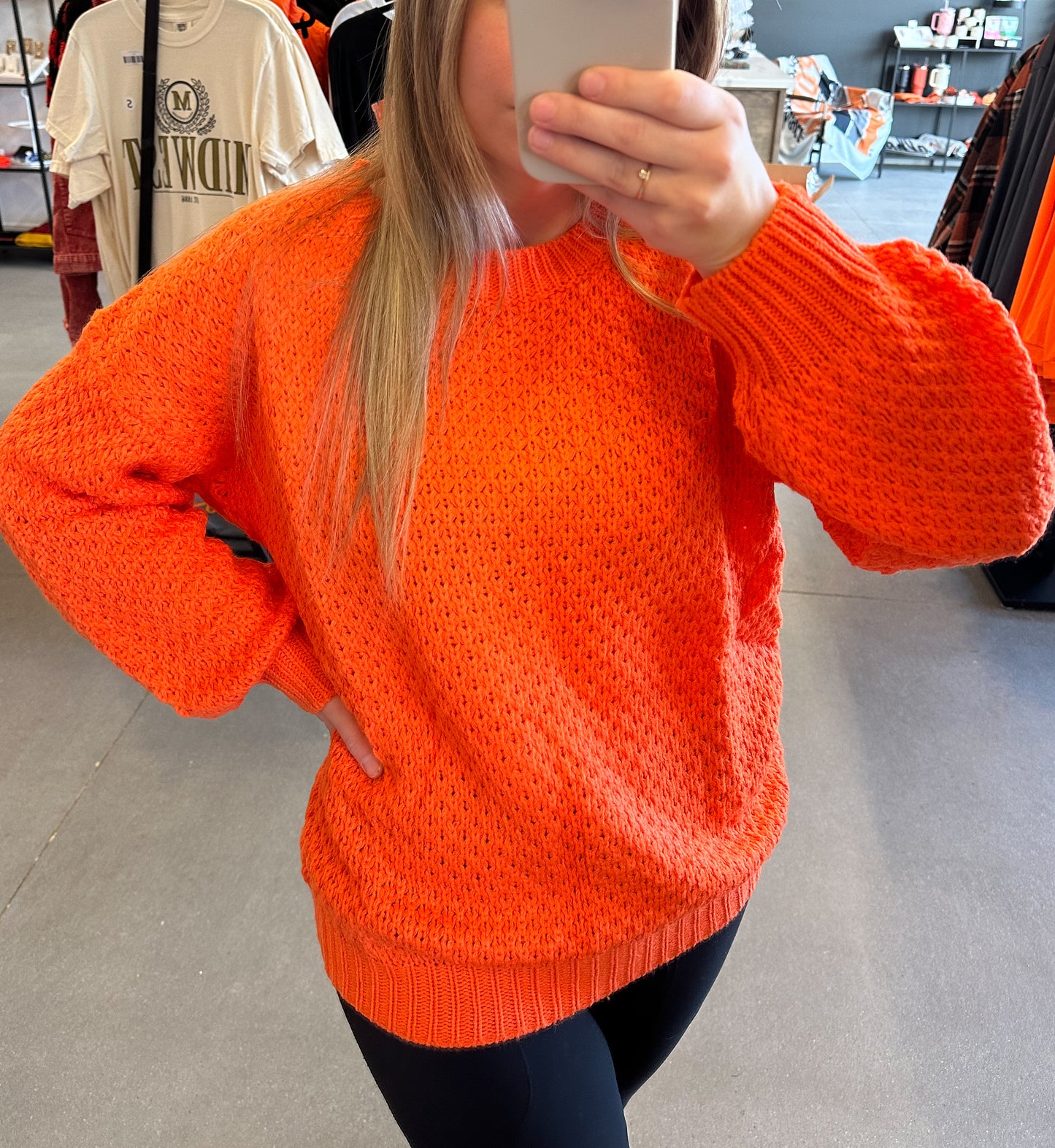 Orange Oversized Waffle Knit Sweater