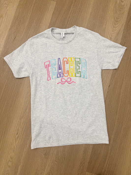 Teacher Bow Embroidered T-Shirt