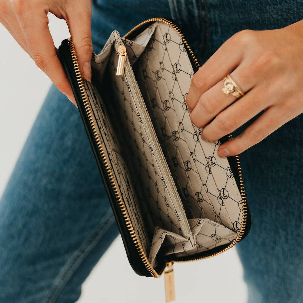 Large Zip Woven Wallet - Brown