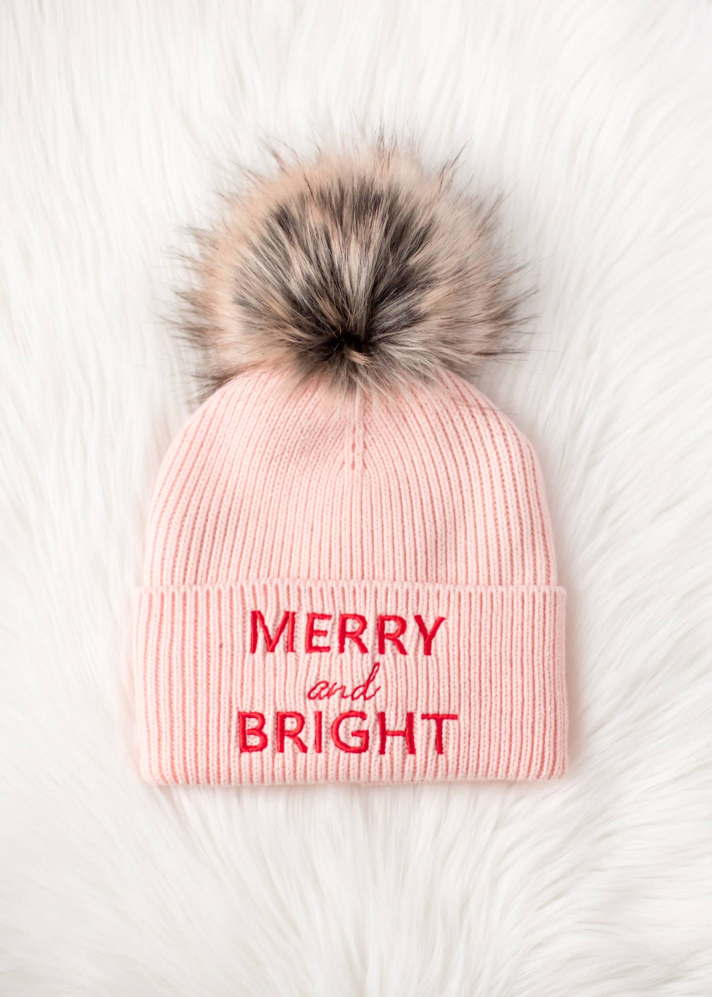 Blush Merry & Bright Knit Pom Beanie Hat