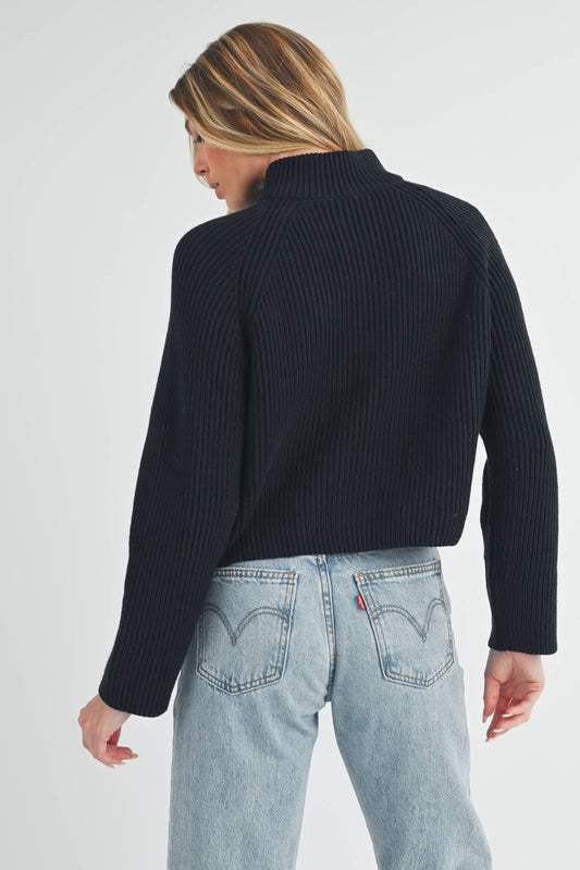 Black Half-Zip Crop Sweater