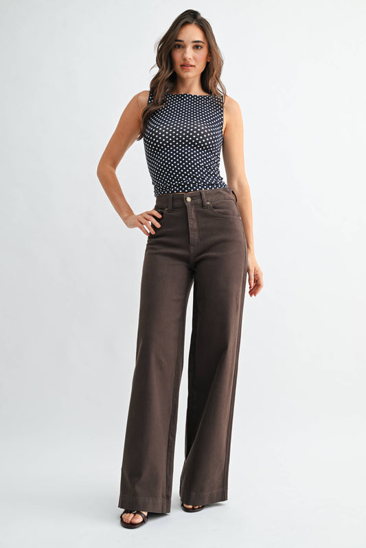 JBD Dark Brown High Rise Wide Leg Jeans