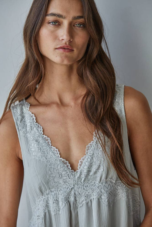 Lace V-Neck Sleeveless Mini Dress