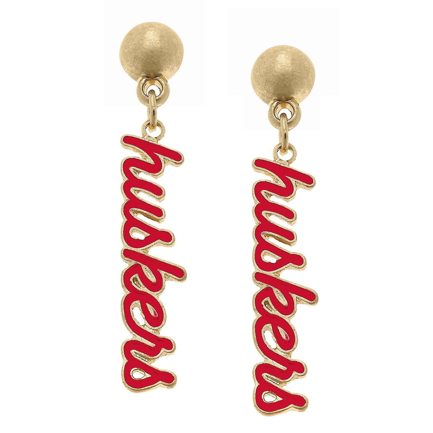Nebraska Cornhuskers Enamel Script Earrings in Red