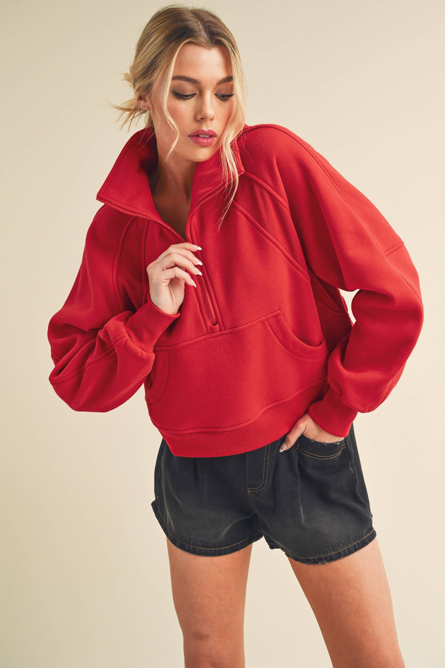 Red Funnel Neck Half Zip