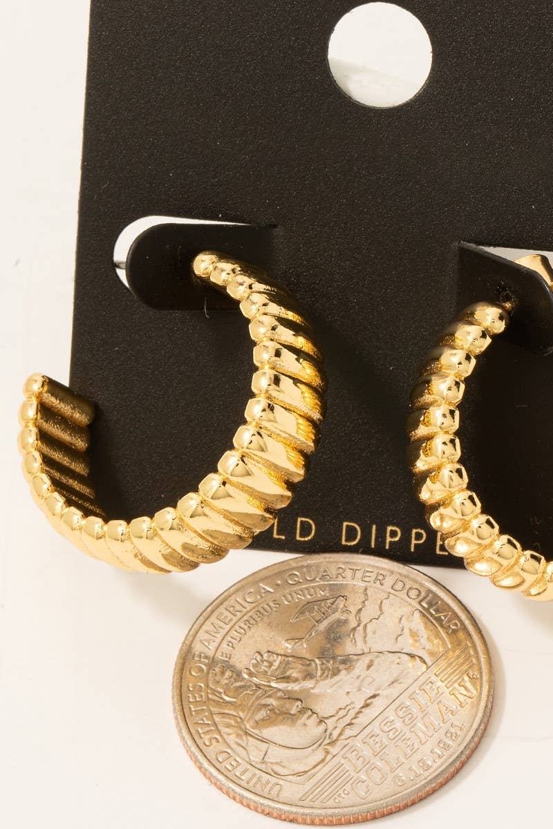 Gold Dipped Wide Ribbed Hoop Earrings