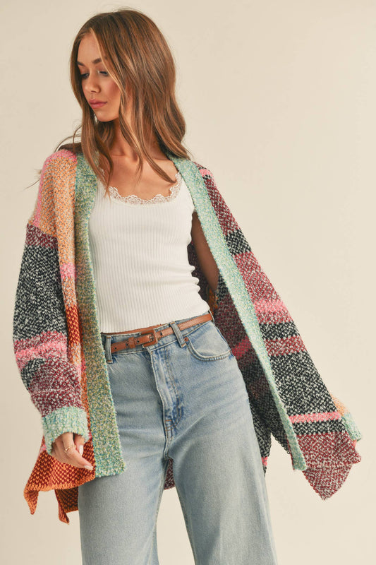 Oversized Color Block Cardigan