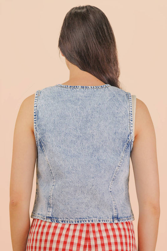 Washed Denim Front Tie Vest