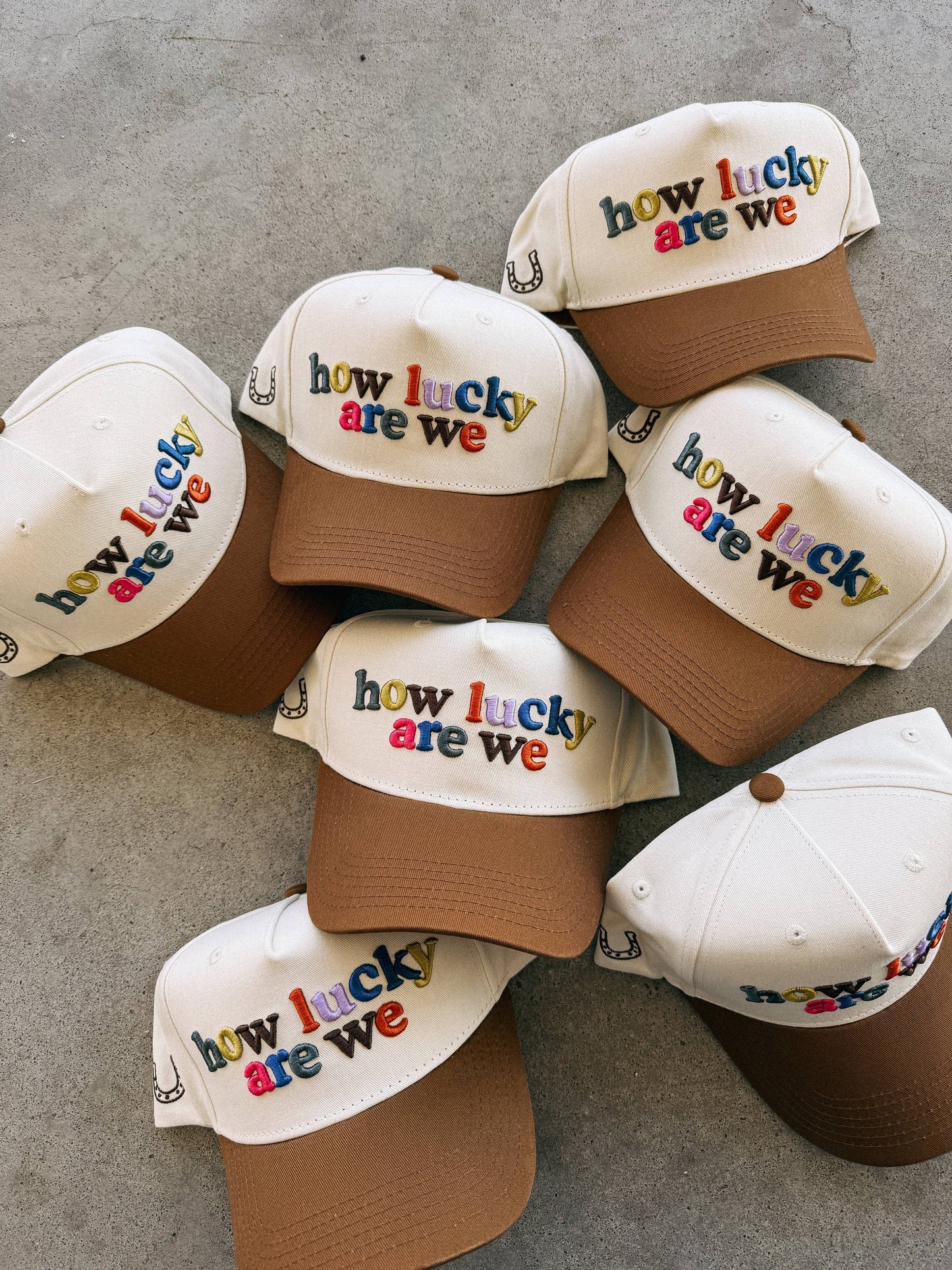 How Lucky Are We Embroidered Trucker Hat