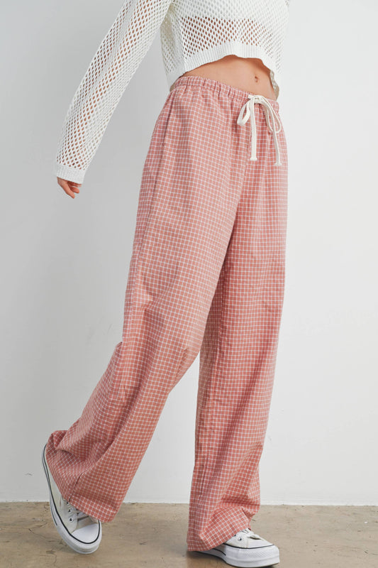 Rose Drawstring Check Pants