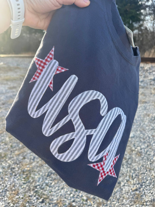 USA Patchwork Applique T-Shirt