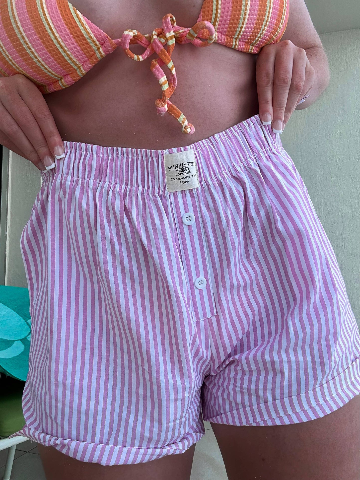 Sunkissed Coconut Pink Striped Boxer Shorts