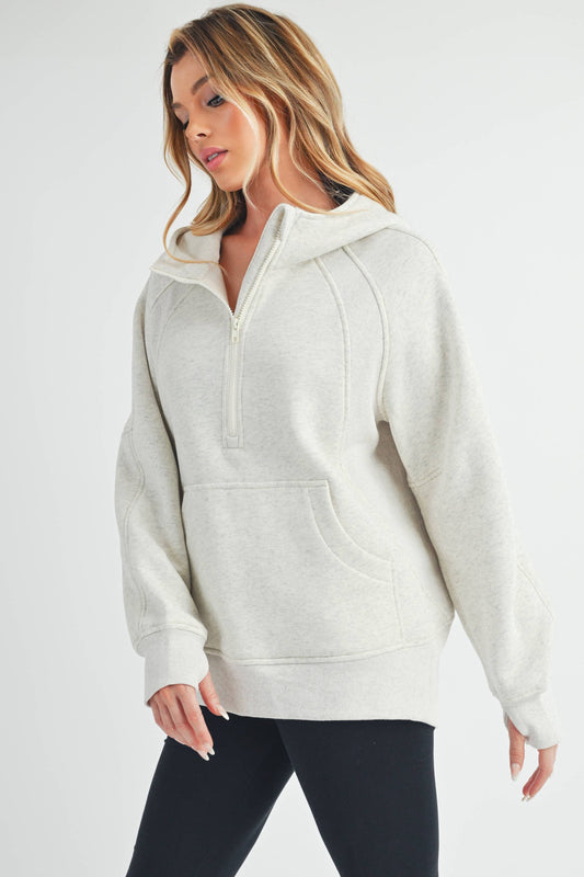 Heather Bone Long Half-Zip Hoodie