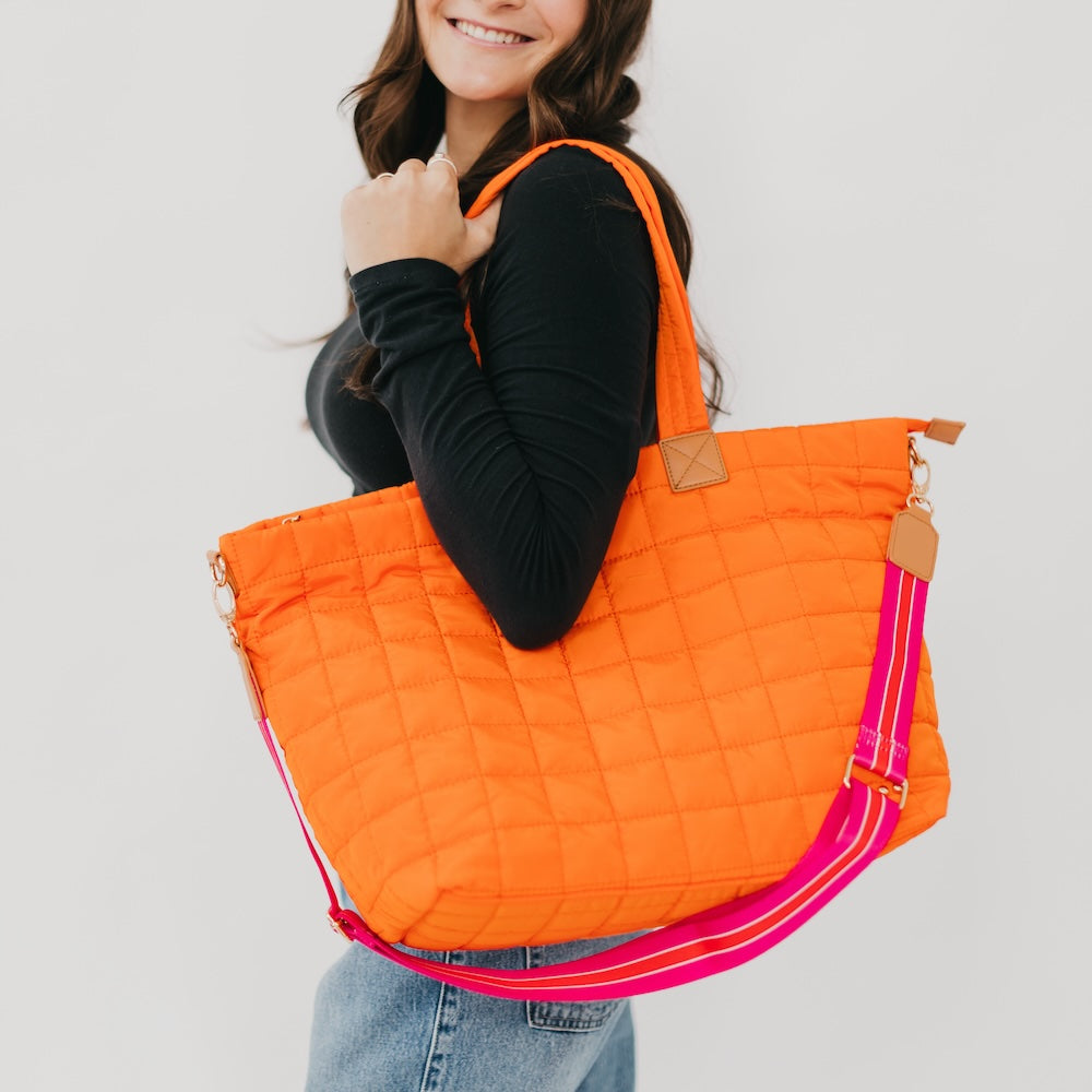 Orange Quilted Tote Bag
