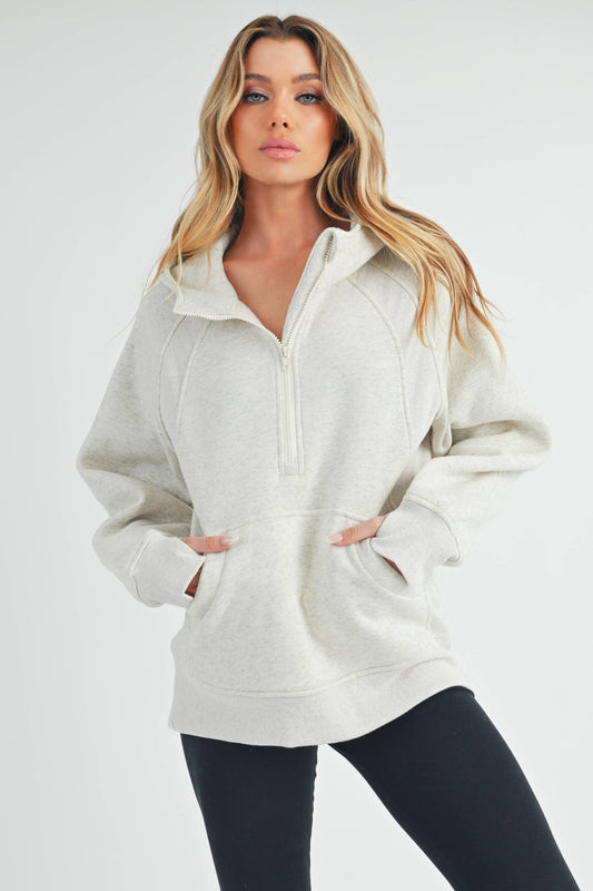 Heather Bone Long Half-Zip Hoodie