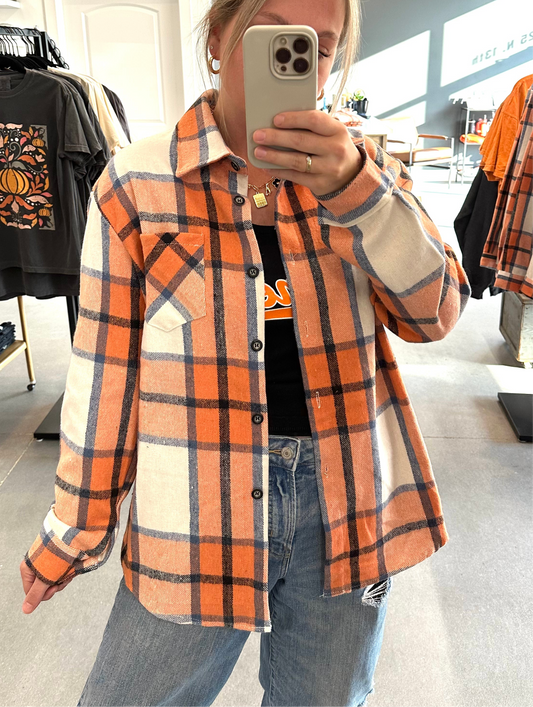 Orange & Black Plaid Flannel Shacket