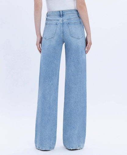 Flying Monkey High Rise Full Length Light Wash Wide Jeans - Tall
