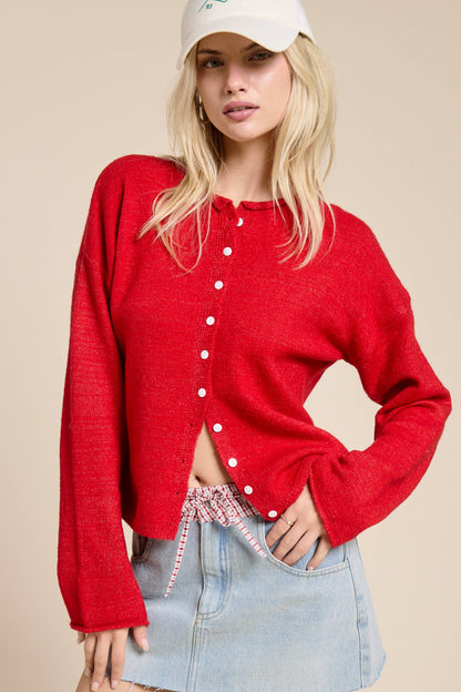 Red Essential Button Down Cardigan