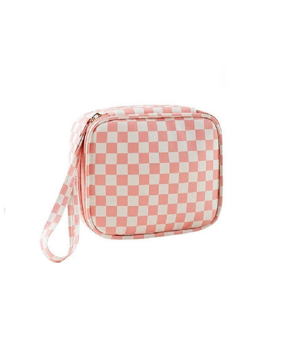 Pink Checkered Makeup Travel Case