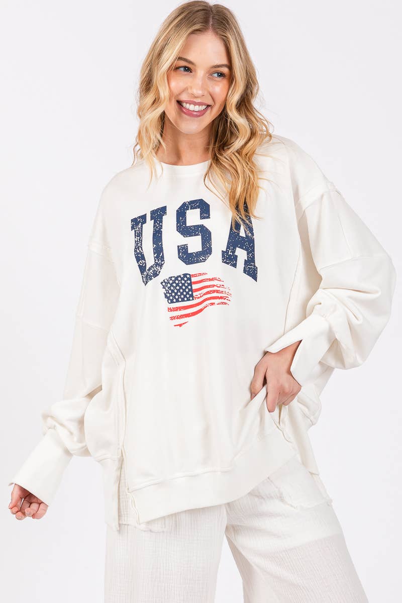 USA Washed Terry Side Slit Sweatshirt