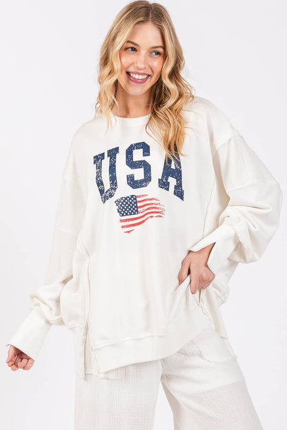 USA Washed Terry Side Slit Sweatshirt