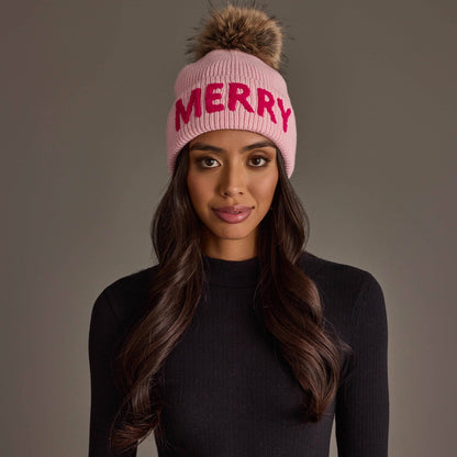 Pink Merry Knit Beanie Pom Hat