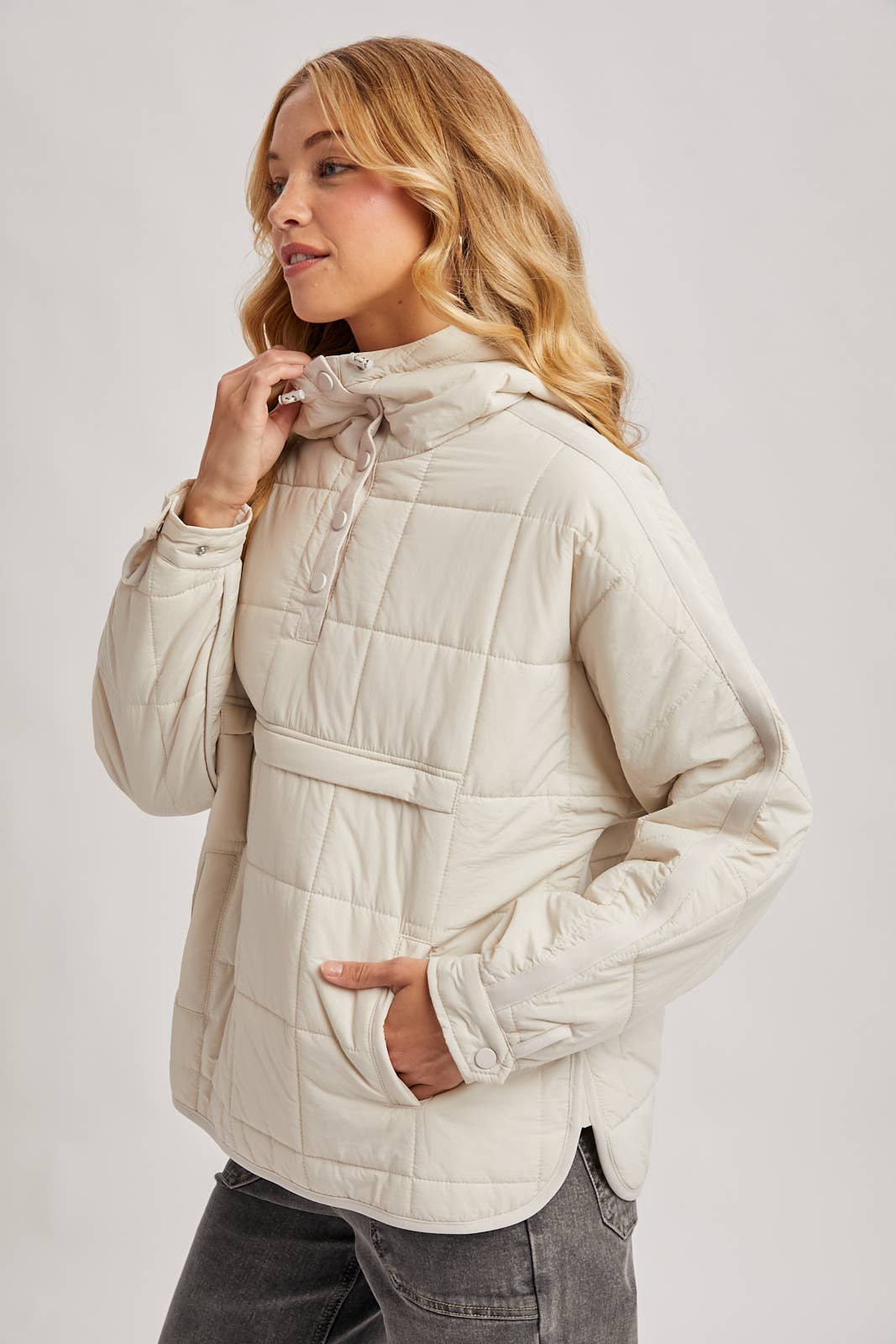 Quilted Puffer Hooded Pullover Jacket
