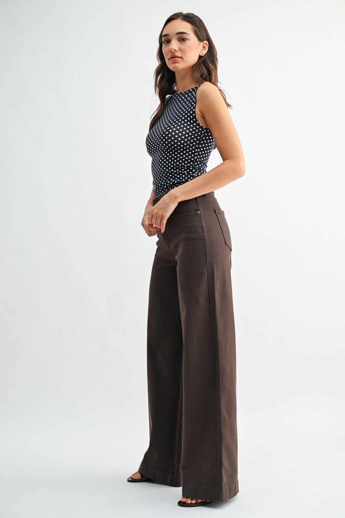 JBD Dark Brown High Rise Wide Leg Jeans