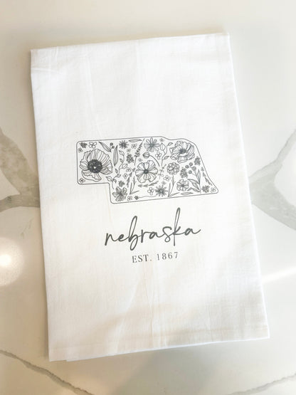 Nebraska Floral Tea Towel