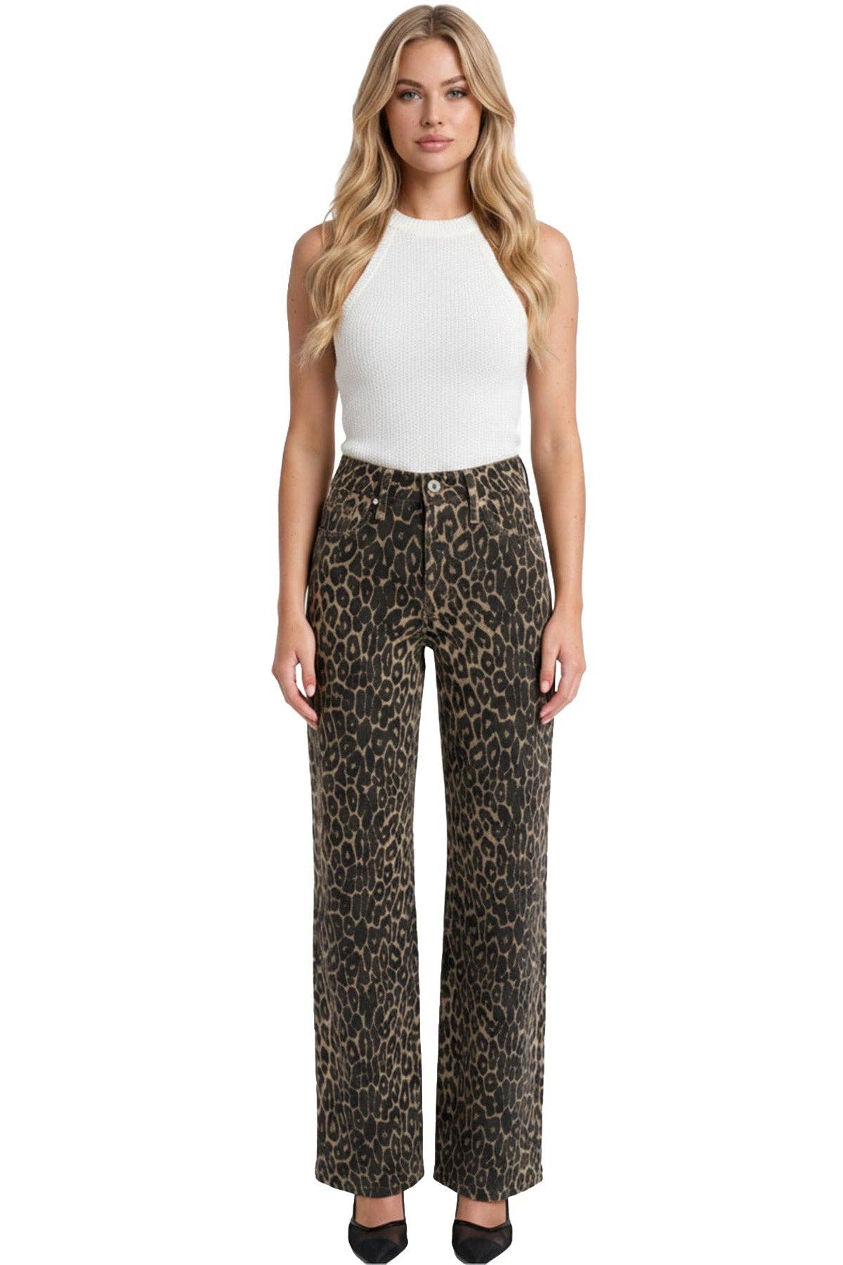 Chloe High Rise Leopard Wide Leg Jeans
