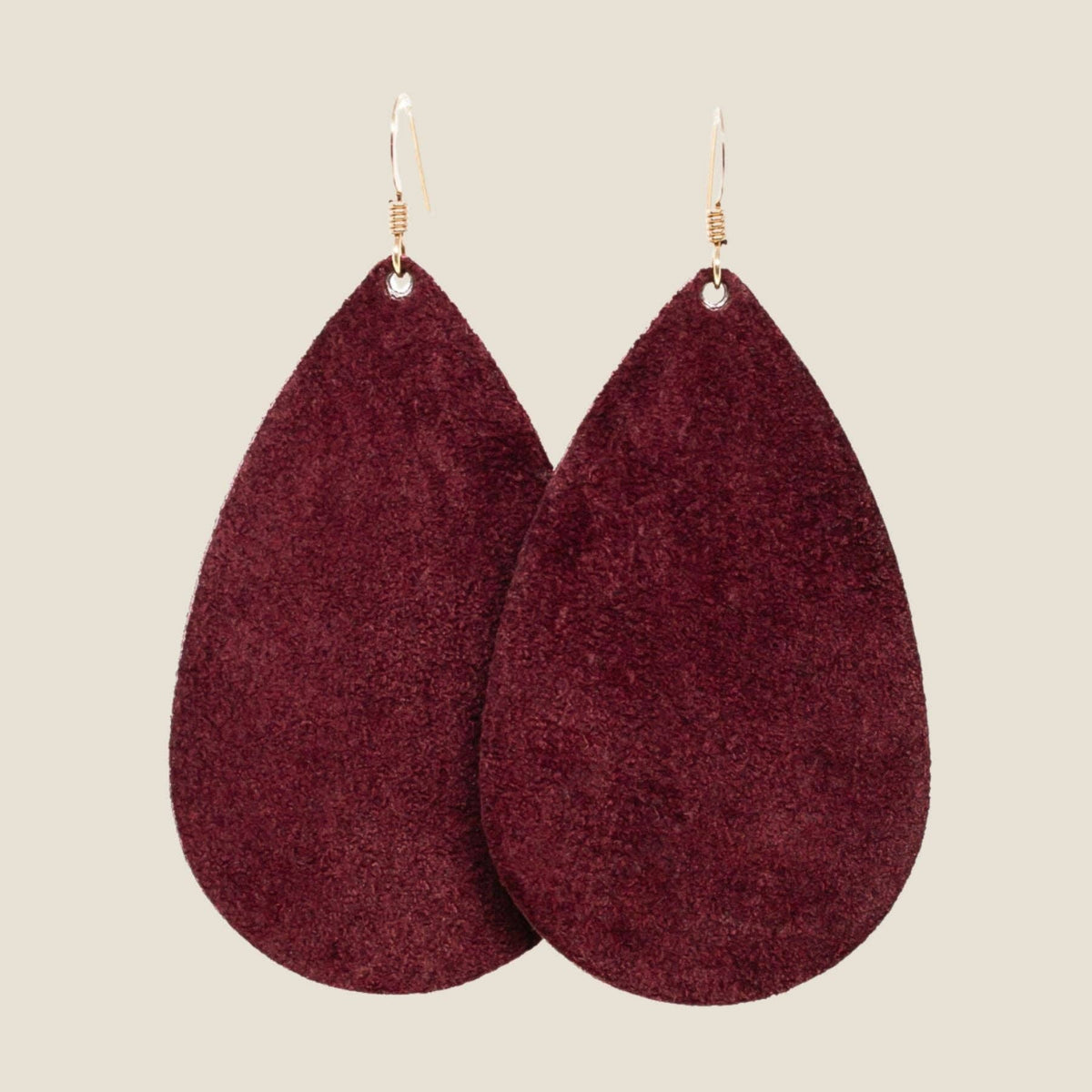 Sangria Suede Leather Teardrop Earrings