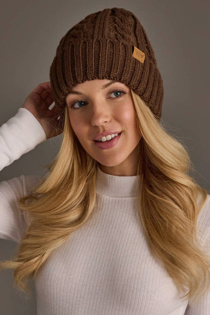 Brown Cable Knit Beanie Hat