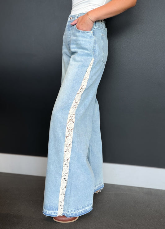 Crochet High Waist Wide Leg Jeans