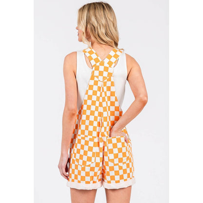 Orange Checkered Romper Bib Overalls