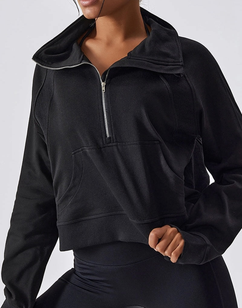 Black Half-Zip Pullover Sweatshirt