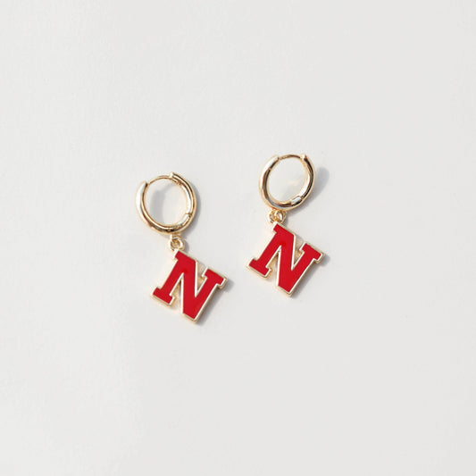 University of Nebraska N Enamel Huggies Earrings