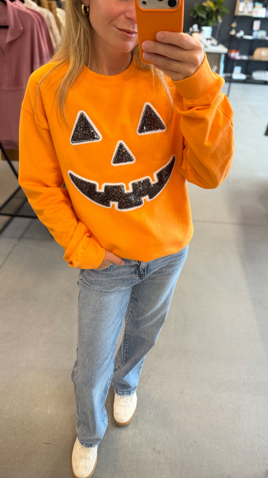 Sequin Jack O'Lantern Applique Embroidered Sweatshirt