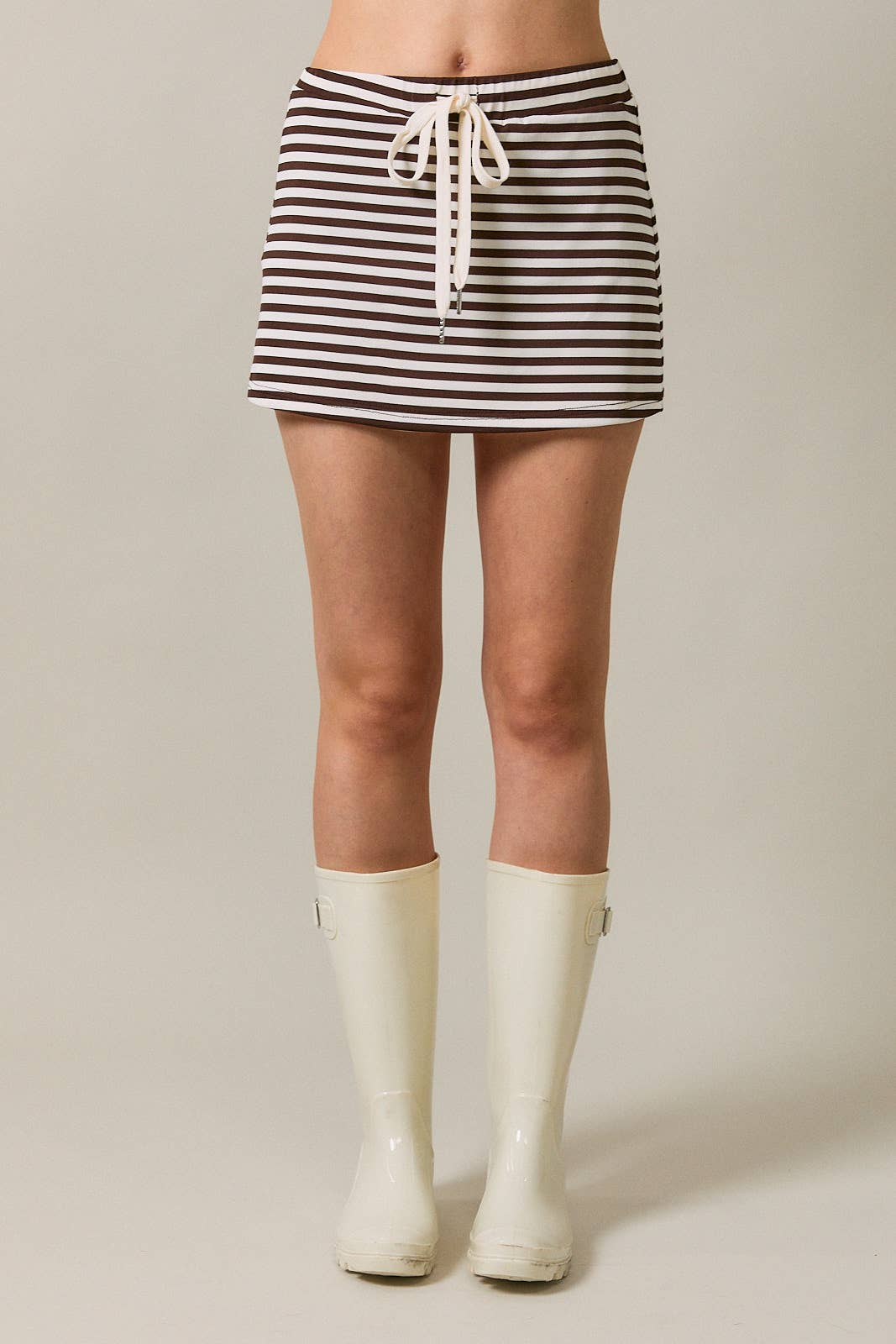 Brown Stripe Mid Rise Skort