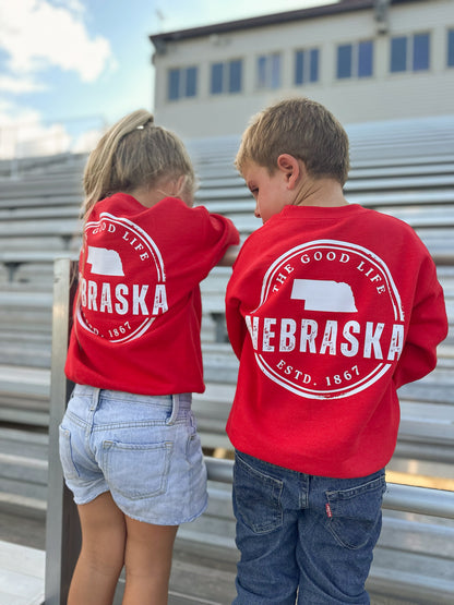 Youth Nebraska The Good Life Red Crewneck Sweatshirt
