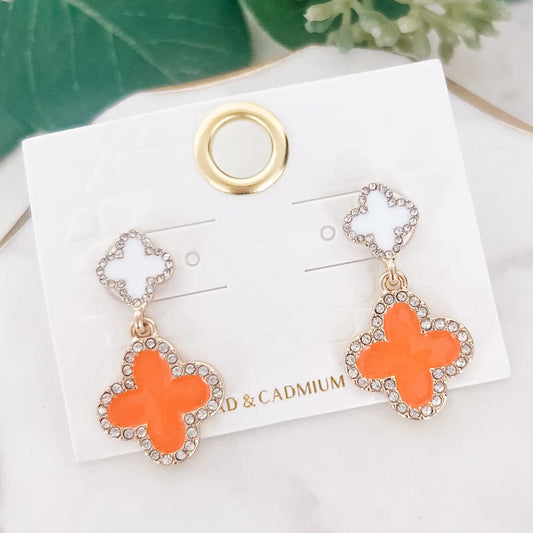 Orange & White Clover Dangle Earrings