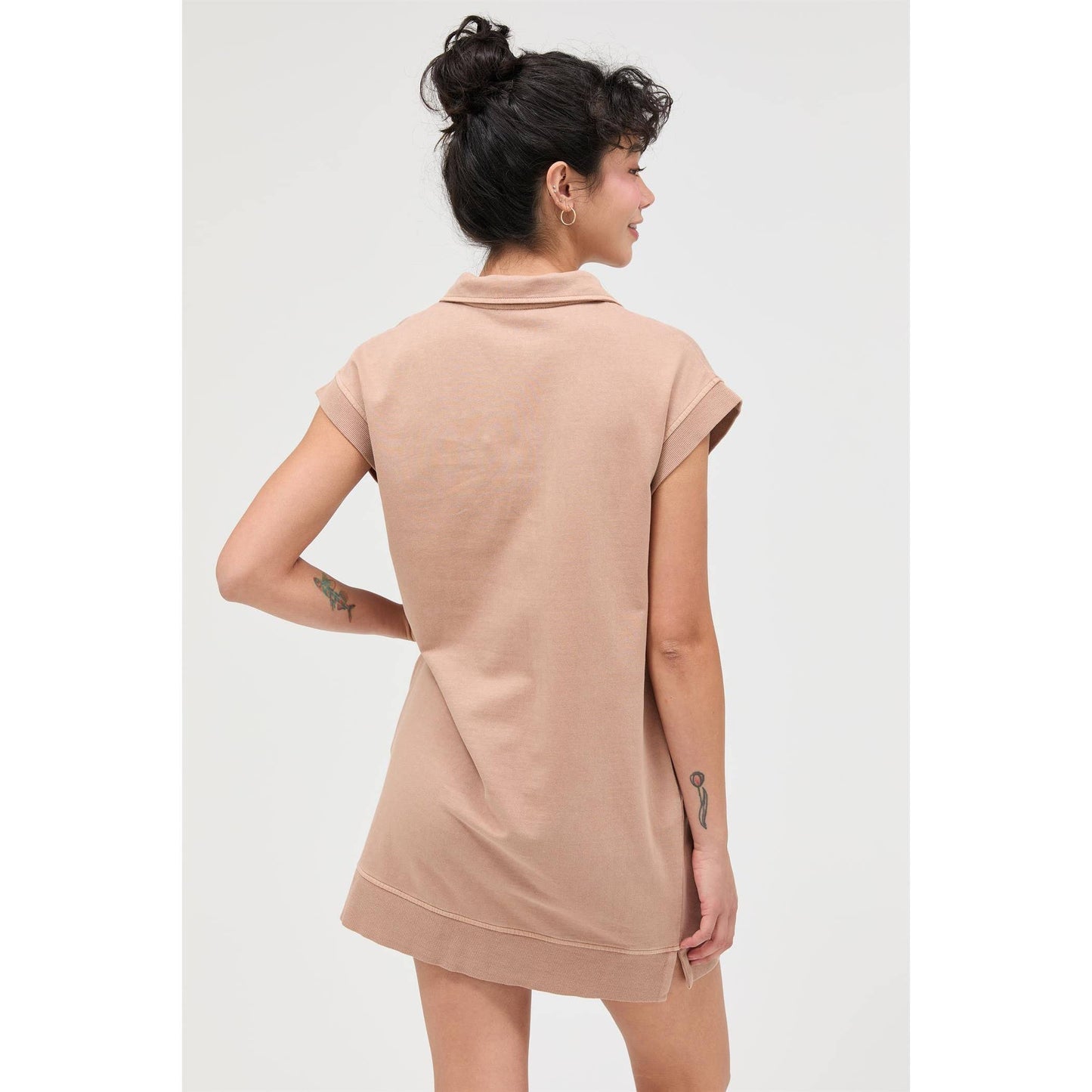 Half Zip Up Mock Neck Mini Dress: DARK TAUPE