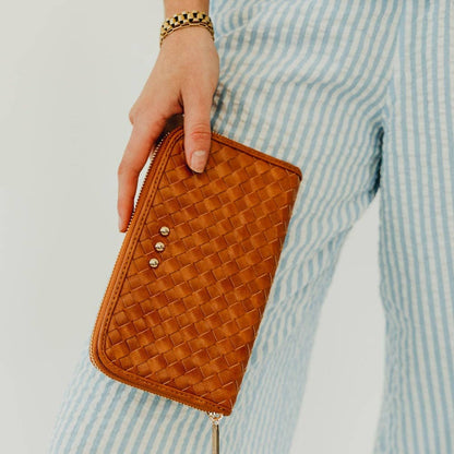 Large Zip Woven Wallet - Brown