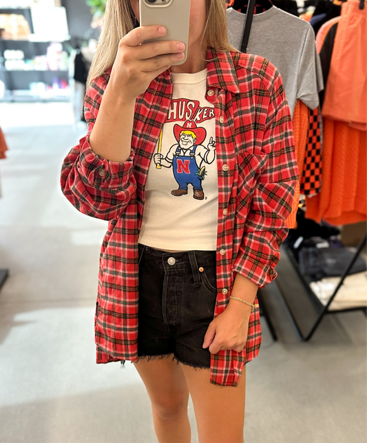 Red Black Plaid Flannel Shirt